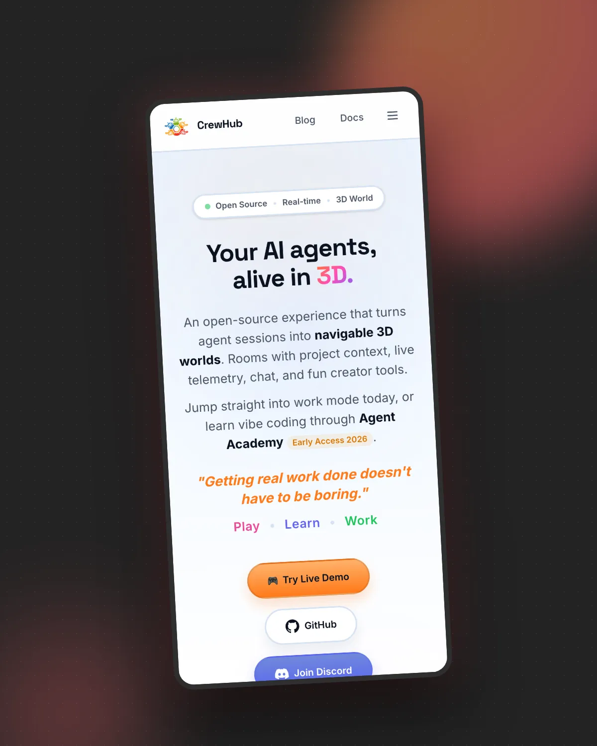 CrewHub: Mission control for AI coding agents, rendered as a living 3D world
