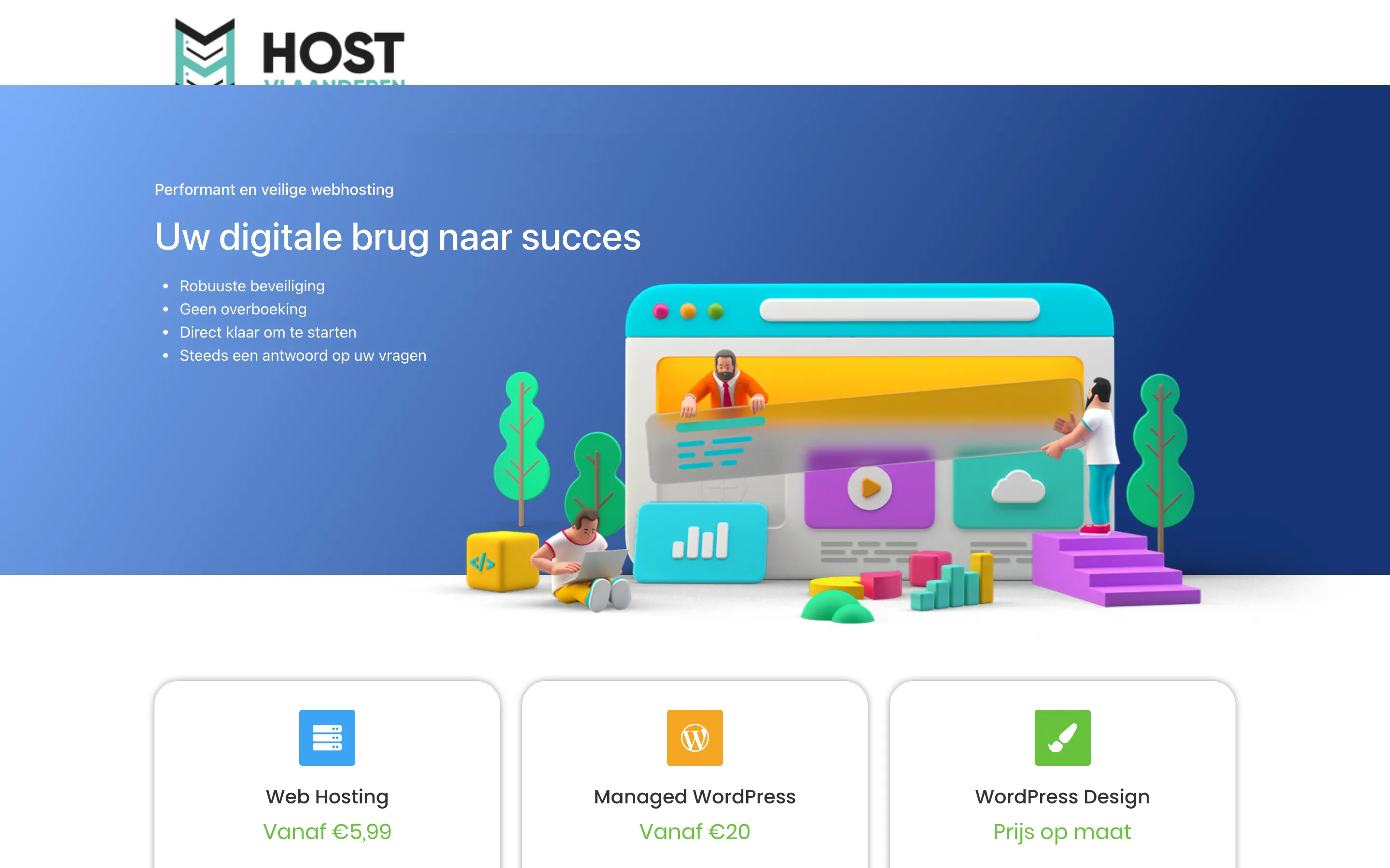 host.vlaanderen homepage, performant and secure web hosting